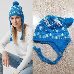 Bright blue 100% wool knit winter hat - Cappello brand